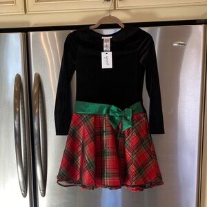 Bonnie Jean Black velvet & Christmas plaid Dress